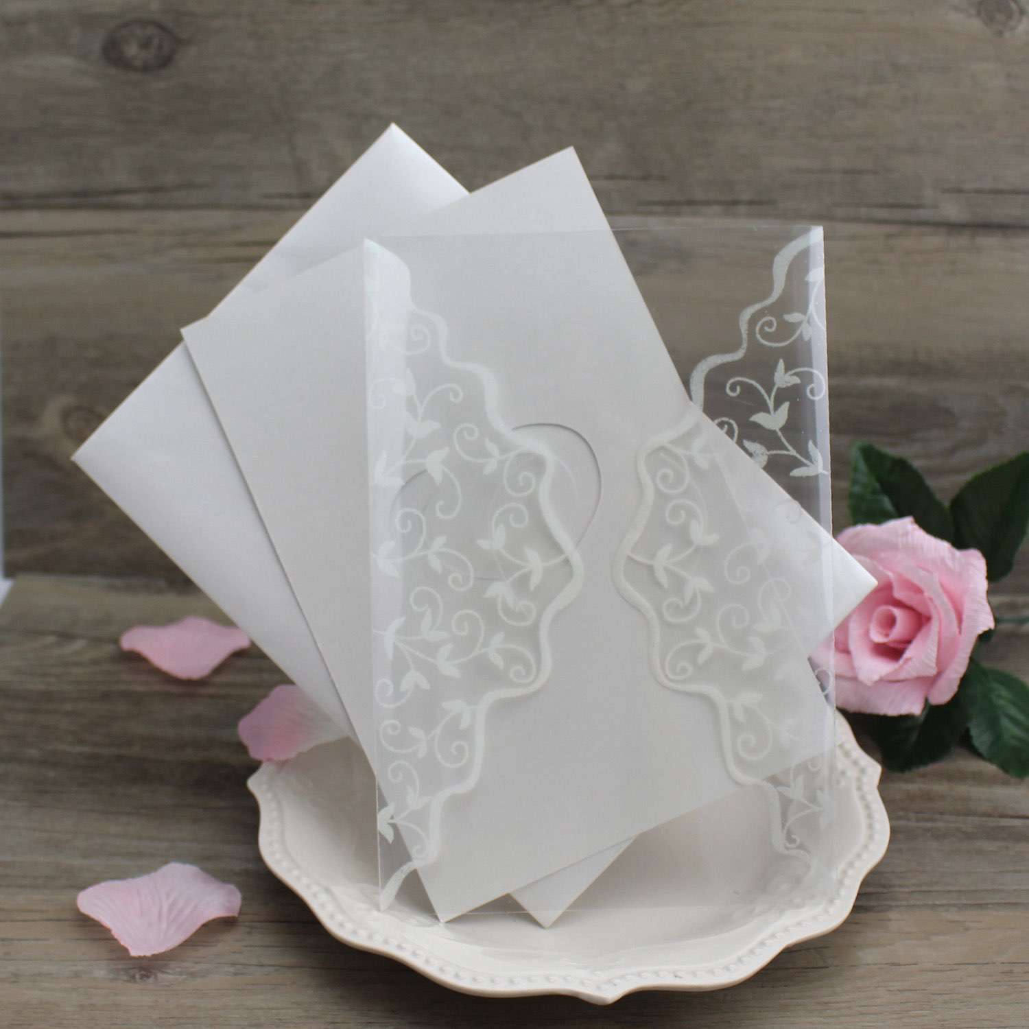 Invitation Card with Transparent Cover Loving Heart  Wedding Card with Envelope Customized 